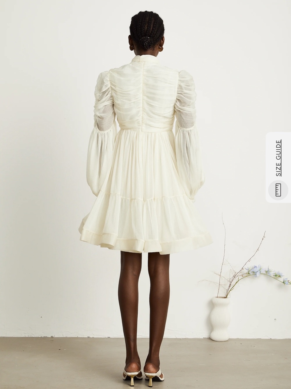 Ivory Tie-Neck Long Sleeve Mini Dress - Picture 4 of 11